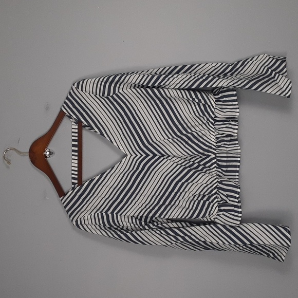 Express Cropped Striped Faux Wrap Around Long Sleeve Top - Picture 3 of 9